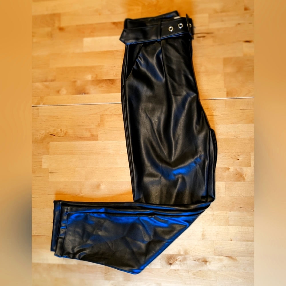 Vegan leather high waisted straight pant